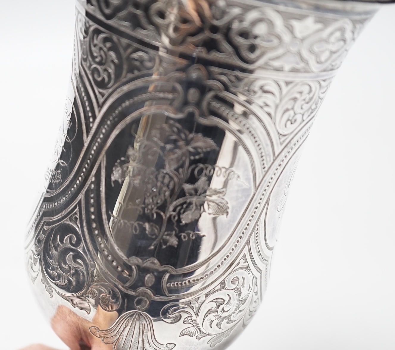 A Victorian silver engraved presentation trophy cup, IH, Sheffield, 1860, 19.1cm, 8.4oz.